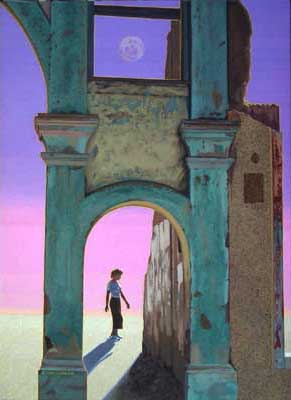 The painting shows my daughter Anneliese as seen through a ruin in Clifton, Arizona